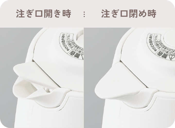 注ぎ口開き時 注ぎ口閉め時